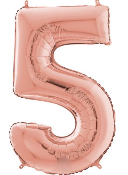 Folienballon - Zahl 5: Roségold - ø 102cm
